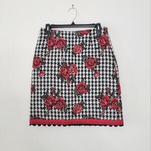 Sara Campbell Women's Red & Black Rose Houndstooth Pencil Skirt Size 4